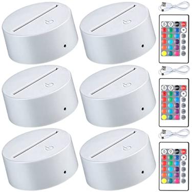 Imagem de 6 peças de base de lâmpada LED noturna 3D, base de exibição de LED de 16 cores com controle remoto e cabo USB, lâmpada de Natal acrílica para restaurante (pequena, branca)