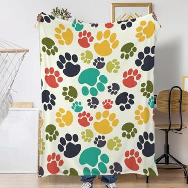 Imagem de Cobertor para sofá, patas de animais de estimação coloridas de pelúcia para outono, cobertor macio e fofo para decoração de sofá, cobertor de lã de flanela para sonecas, leitura, viagem, acampamento
