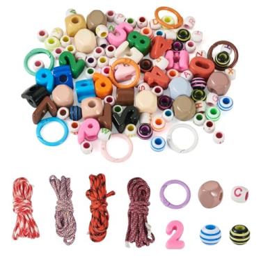 Imagem de FASHEWELRY Kit de chaveiro com contas faça você mesmo, contas de acrílico com números de letras coloridas, grandes orifícios, cordão de corda de paracord e fechos de anel de mola para artesanato, kit