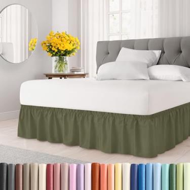 Imagem de Saia para cama com babados e poeira - verde sálvia - para camas queen size com queda de 61 cm - alça elástica - saia de cama plissada ajustável com tecido escovado e sem rugas - para mulheres, homens,