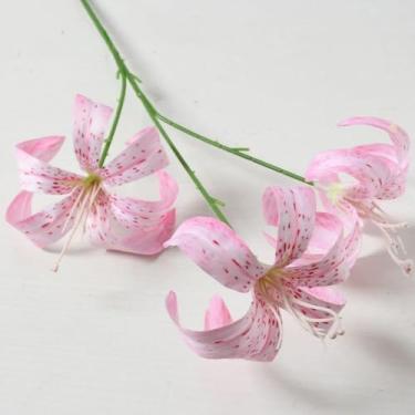 Imagem de Flores artificiais – Flor de seda com hastes de lírio rosa, arranjos florais falsos para casa, banheiro, escritório, mesa, centro de mesa, prateleira, decoração de casamentos