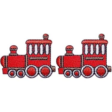 Imagem de Papapatch Conjunto 2 de pequenos mini trem a vapor fofo retrô desenho animado de motor infantil reparação de roupas bolsas decalque aplique decorativo ferro costurado em adesivos bordados (TRAIN-02