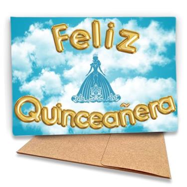 Imagem de Fava Bean Productions Cartão de quinze anos para meninas, balões dourados de feliz aniversário de 15 anos no céu - 516