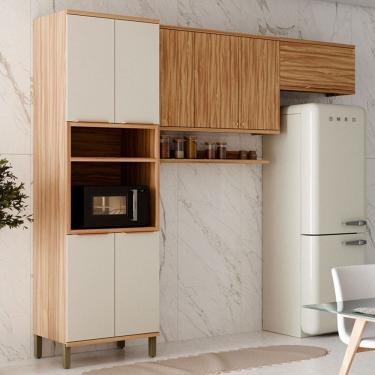 Imagem de Armário de Cozinha Modulada 8 Portas Nice 100% Mdf Off White/Amêndoa - Pnr Móveis