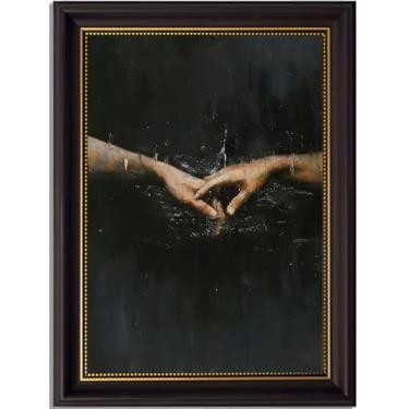 Imagem de Quadro dourado preto em tela Dark Academia arte de parede vintage assustador estética de mãos dadas imagem de decoração de parede gótica temperamental impressão de pôster para quarto sala de estar
