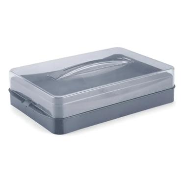 Imagem de Porta Frios com Tampa e 2 Divisórias Empilhável – Organizador de Geladeira Cor Cinza 26x9,5cm