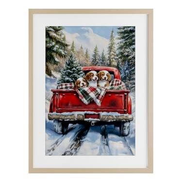 Imagem de Stupell Industries Christmas Truck Pups Trio Impressão emoldurada preta sob vidro, design por Petal Prints Design, 23 x 17