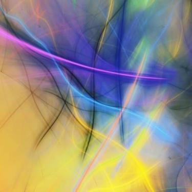 Imagem de Quadro Decorativo Arte Abstrata Fractal Azul e Amarelo para Parede Design Moderno 40x40cm