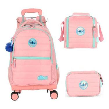 Imagem de Kit Mochila Carrinho 360 Haste Dupla Porta Notebook Stitch