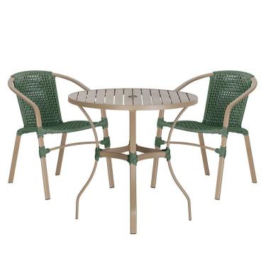 Imagem de 02 Cadeiras Floripa E Mesa Roma 80cm Fendi Trama Original Verde