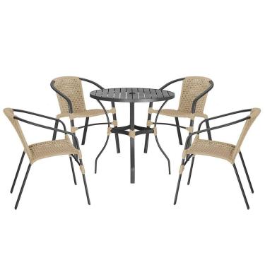 Imagem de 04 Cadeiras Floripa E Mesa Roma 100cm Preta Trama Original Rami