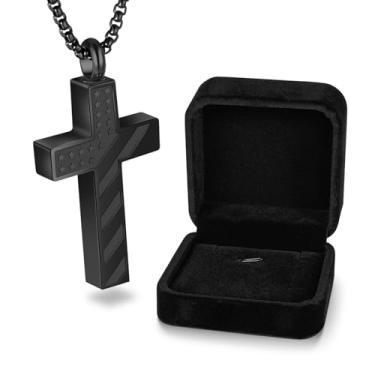 Imagem de XIUDA Joias de cremação cruzada, bandeira, urna, cinzas, colar para mulheres e homens, pingente de cinzas, pingente de cremação, joia comemorativa, Aço inoxidável, Sem Pedra Preciosa