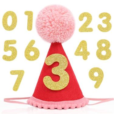 Imagem de Chapéu de aniversário para animais de estimação com números intercambiáveis de 1 a 10 | Chapéu de cone ajustável para festas de animais de estimação para cães e gatos | Adereços para fotos de