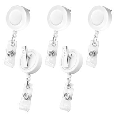 Imagem de Rovella Pacote com 5 molinete de crachá com clipe de cinto, suporte retrátil para crachá de identificação, para médico, professor, trabalhador de escritório, clipe jacaré giratório de 360° (branco, 61