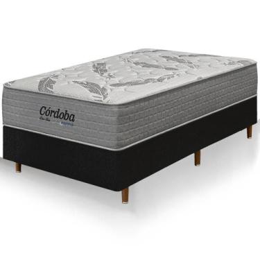 Imagem de Cama Box Solteiro Preta Colchão Córdoba Molas Ensacadas Duo Face 88x18