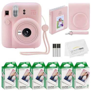 Imagem de Câmera instantânea Fujifilm Instax Mini 12 + 60 papeis fotográficos + pacote de fotos de qualidade, capa, adesivos de decoração, molduras, álbum de fotos (rosa-flor)