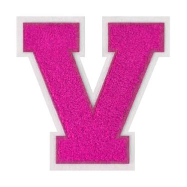 Imagem de 1 peça de patch de letra de chenille rosa de 11,4 cm com borda branca – Remendos do alfabeto para roupas, jaquetas, mochilas, chapéus para decoração personalizada, nome personalizado e artesanato. (V)