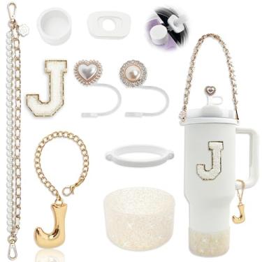 Imagem de BydGxy Conjunto de acessórios Stanley Cup para copo de 850 g 1134 g, com alça de alça, plugue antiderramamento, bota, capa de palha, pingentes de letras fofas, adesivo inicial sem resíduo, serve para