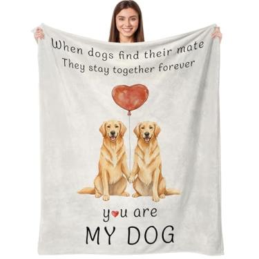 Imagem de Cobertor romântico de microfibra macia com citação de amor para cama, dia dos namorados e casamento, decoração aconchegante para sala de estar ou quarto (127 x 152 cm, cachorro)