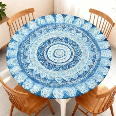 Imagem de COTAIL Toalha de mesa redonda com capa de mesa elástica à prova d'água para mesa redonda de até 155 a 165 cm, capa circular à prova de óleo para cozinha, jantar, acampamento, piquenique, festa