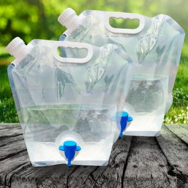 Imagem de Cooltto Embalagem com 2 recipientes de água premium dobrável de 1,3 galão, jarro de armazenamento de plástico transparente de grau alimentício, sem vazamento, garrafa de água dobrável para acampamento
