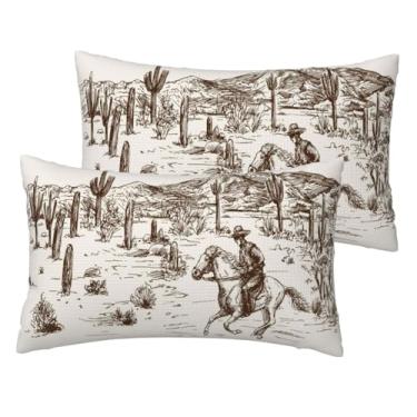 Imagem de VIREOTHIA Capas de almofada lombar caubói 30,5 x 50,8 cm, conjunto de 2 capas de almofada decorativas do país ocidental, deserto do oeste, retangulares, capas de almofada para sofá-cama, decoração de