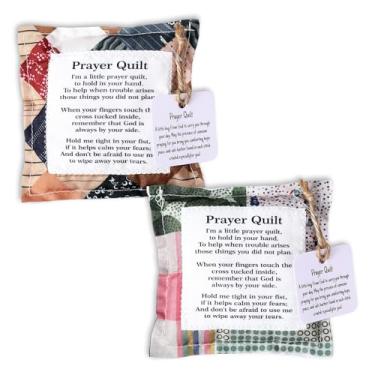Imagem de ElevateTech 2 peças de colcha de oração com bolso interno de cruz, mini colcha de oração de escritura, feita à mão, costurada, individualmente, colchas coloridas para mulheres, pastores, gratidões
