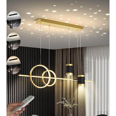 Imagem de Lustre LED regulável para mesa de jantar, luminária pendente de 100 cm de comprimento, moderna, com projeção de céu estrelado, 45 W, com controle remoto e altura ajustável, ideal para quarto