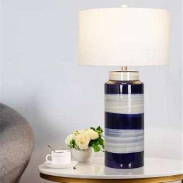 Imagem de Luminária de mesa contemporânea de cerâmica, estilo americano de luxo, com LED, para sala de estar, quarto, escritório, casa de campo, hotel ou mesa de cabeceira (Estilo 083)