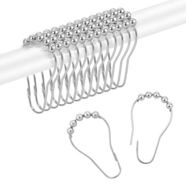 Imagem de Anéis de ganchos de cortina de chuveiro, anéis de cortina de chuveiro de metal à prova de ferrugem para varões de chuveiro de banheiro - conjunto de 12 SCR-prata