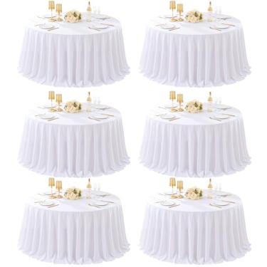 Imagem de Besutolife Toalha de mesa redonda de 228 cm, branca, pacote com 6, resistente a rugas e lavável, toalha de mesa circular decorativa 100% poliéster para casamentos, festas, banquetes, sala de jantar