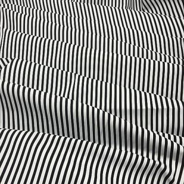 Imagem de Tecido listrado preto e branco de 152,4 cm x 3,5 cm, popeline para costura, verão, camisa, vestido, pano de fundo, patriótico, festa e projeto de Natal