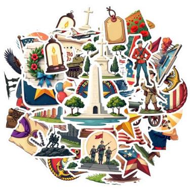 Imagem de 50 peças adesivos de comemoração de honra patriótica militar brinquedo professor recompensa adesivos vintage para guitarra, laptop, capacete, skate, notebook, bagagem, copo de telefone celular