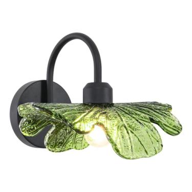 Imagem de Auwieou Arandela de parede preta fosca para banheiro 1 luz vintage arandela lâmpada de parede com sombra de vidro verde luz de banheiro sobre espelho para quarto, corredor, sala de estar
