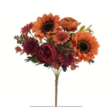 Imagem de Buquê de Flores Artificiais de Peônia e Girassol – Arranjo Decorativo para Casamento, Mesa, Sala e Jardim(Amarelo Escuro-2,2)