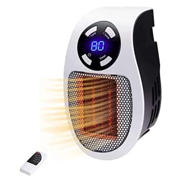 Imagem de Aquecedor de Espaço Cerâmico Portátil com Controle Remoto para Uso Interno Elétrico 500W Aquecimento Rápido Termostato Ajustável Timer Display LED e Seguro