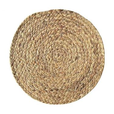 Imagem de Jogo americano de tecido de jacinto de água natural 11-38 cm redondo/elíptico para mesa de jantar, jogo americano grande feito à mão resistente ao calor (natural 36 cm B)