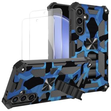 Imagem de Lokyoo Capa para Samsung Galaxy A36 5G, pacote com 2 protetores de tela de vidro temperado, grau militar, suporte com suporte magnético para carro, capa protetora para celular - azul escuro