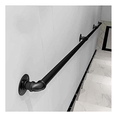 Imagem de Corrimão de tubulação/corrimão de escada de ferro forjado a vento industrial, loft interno doméstico contra a parede alça de jardim de infância antiderrapante antigo, preto (1 pés-6 m) (tamanho: 2,4 m