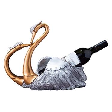 Imagem de Prateleira de vinho de bancada de cisne prata esculpida à mão para decoração de cozinha e sala de jantar, economia de espaço, estreita