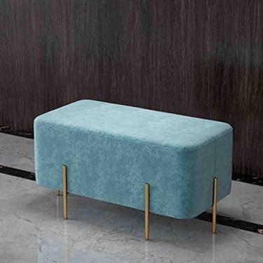 Imagem de Banco Ottomans para apoio para os pés, banco quadrado para os pés, banco de troca de sapatos com pernas de metal, banquinho estofado grande, mesa lateral/azul/92 x 46 x 45 cm
