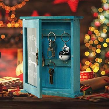 Imagem de Generic Armário Chave de Madeira, Alça à Prova de Ferrugem, Caixa Organizadora de Chave de Parede, Porta Magnética retrô, Bonita, Resistente Ao Desbotamento, Dentro do Gancho, Suporte para Casa (Azul)