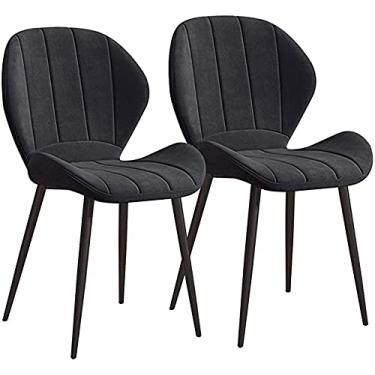 Imagem de Conjunto de 2 cadeiras de cozinha de veludo cadeiras de jantar com encosto pernas de metal para sala de estar cadeiras de canto (cor: preto, tamanho: pernas pretas)