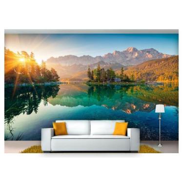 Imagem de Papel De Parede Lago Montanha Céu Água Sol 3D  Nlk145 - Você Decora
