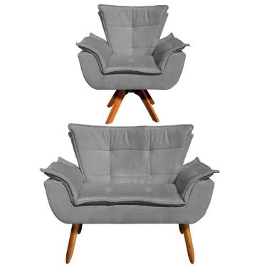 Imagem de Kit 1 Namoradeira e 1 Poltrona Giratória Opala Suede Grafite