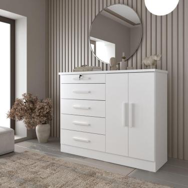 Imagem de Cômoda 5 Gavetas 2 Portas Istambul Tcil Cor:neve