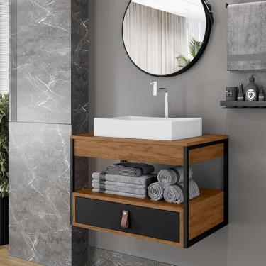 Imagem de Gabinete Para Banheiro Harley Com 1 Gaveta E Cuba Dalla Preto-canela-preto Preto-canela-preto