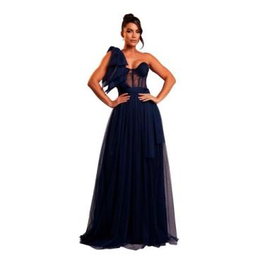 Imagem de Vestido Festa Corselet Fenda Lateral Tule Madrinha Formatura Casamento