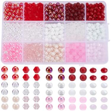 Imagem de SOFPLATE 1 caixa 750 peças, 15 estilos, contas de vidro rosa de 6 mm, contas de dia dos namorados, Rondelle, kit de espaçadores de cristal bicone sortidos a granel para fazer joias, pulseiras de
