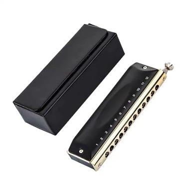 Imagem de Gaita cromática preta com 12 furos 48 tons, chave C, instrumentos musicais com estojo